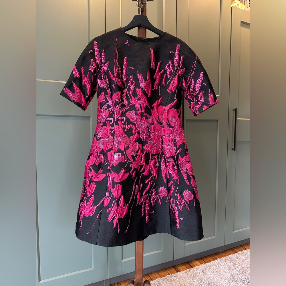Rickie Freeman for Teri Jon Black & Metallic Pink Jacquard Cocktail Dress Size 8
